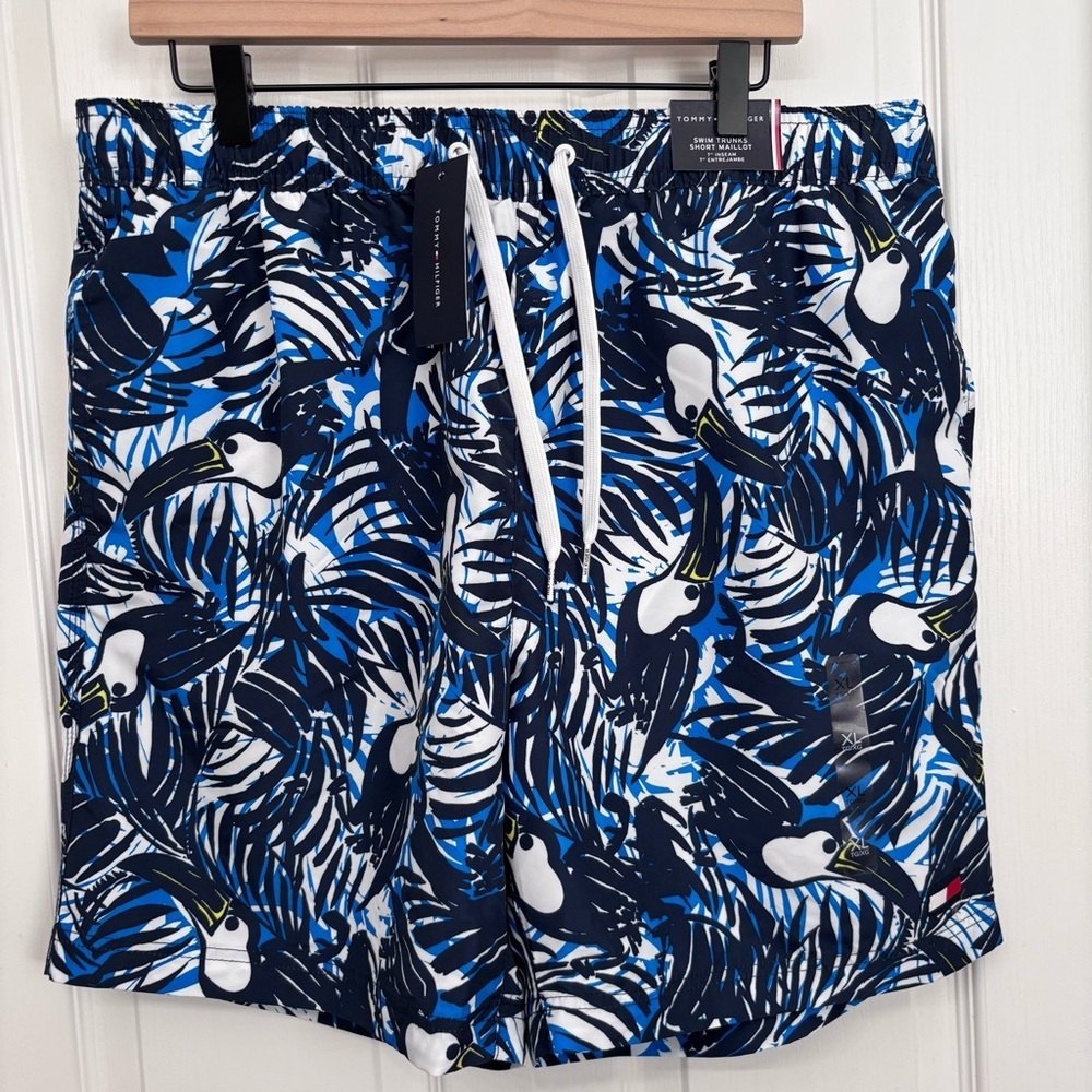 Blue Tropical Toucan Swim Trunks | Tommy Hilfiger XL
